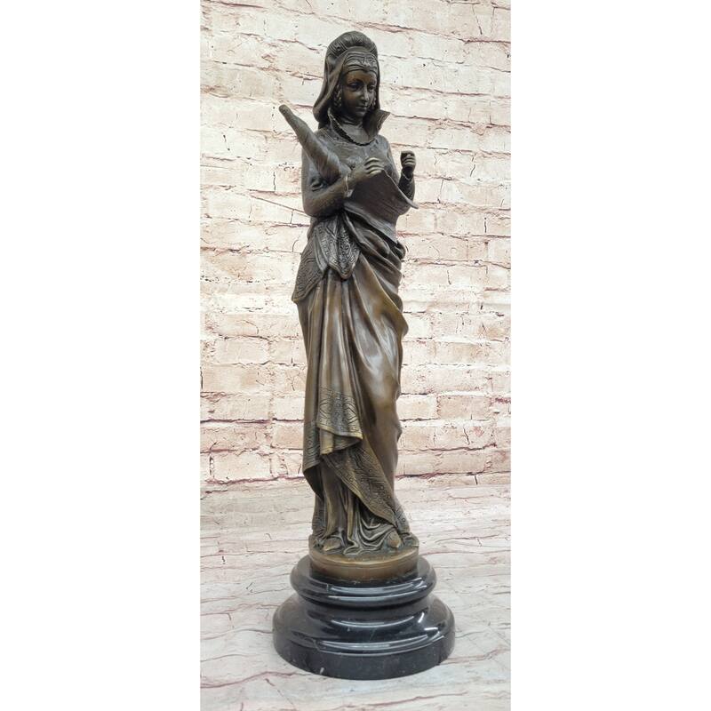 Bronze Fortuna Roman Goddess Of Luck Lady Tykhe Statue Figurine On Marble Base