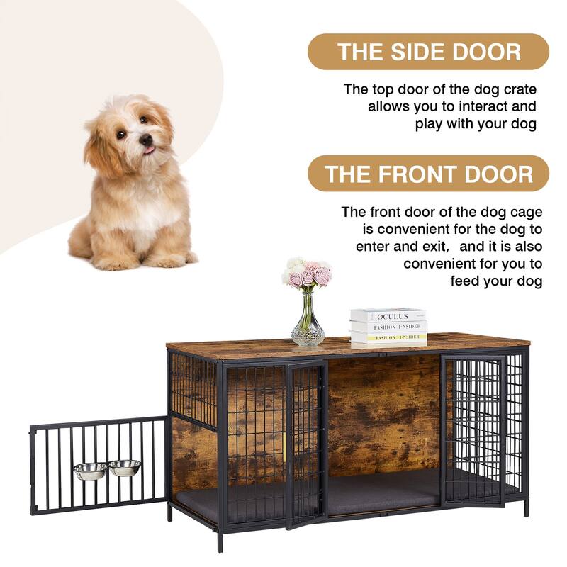 Javlergo Lockable Dual-Door Dog Crate with Dual Doors & Side Entry Includes 2 Aluminum Bowls for Indoor Outdoor Use