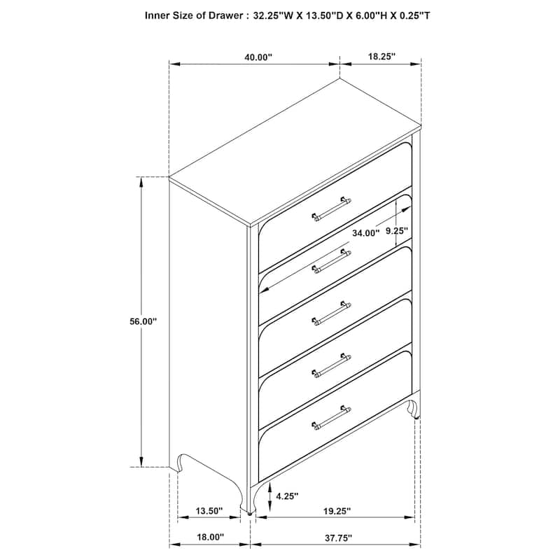 Anastasia 5-drawer Bedroom Chest Pearl White