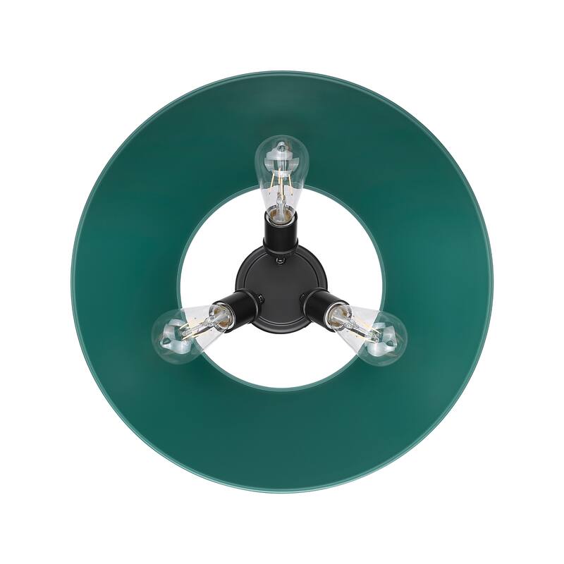 Yep by Golden Lighting Orwell 3-light Flush Mount in Matte Black and Pine Green shade
