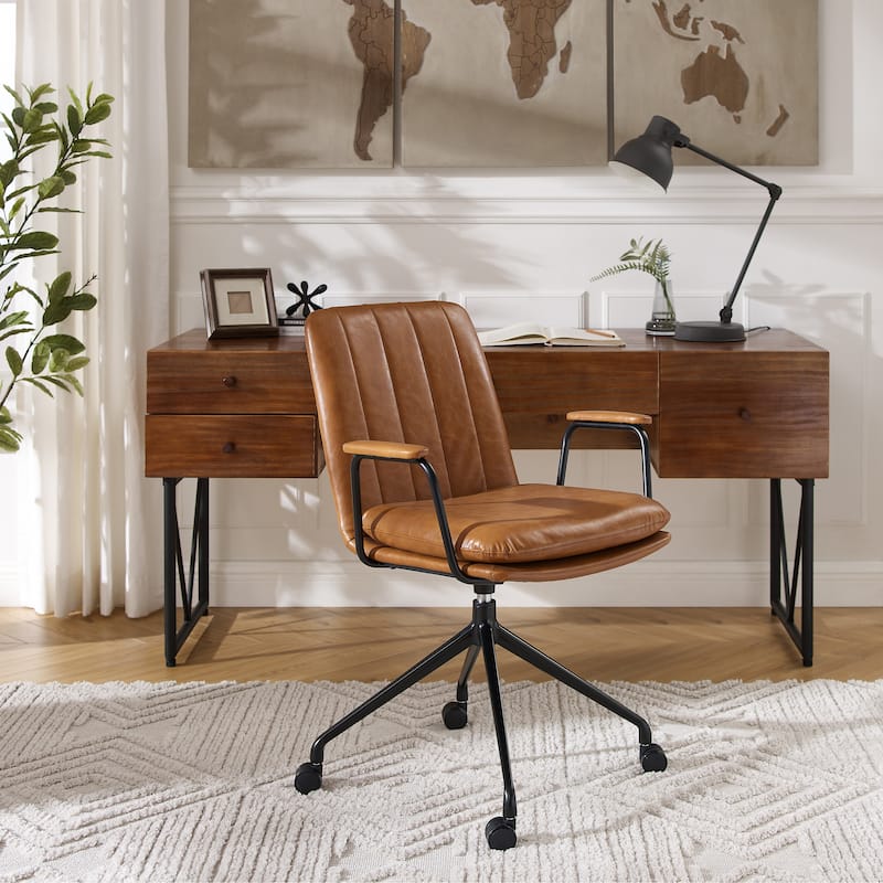 Art Leon Faux Leather Swivel Accent Arm Chair