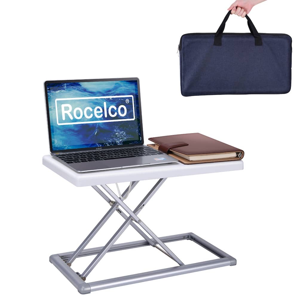 Rocelco 19 in. W Black Portable Standing Desk Riser Converter Height Adjustable Travel Laptop Keyboard Raising Workstation