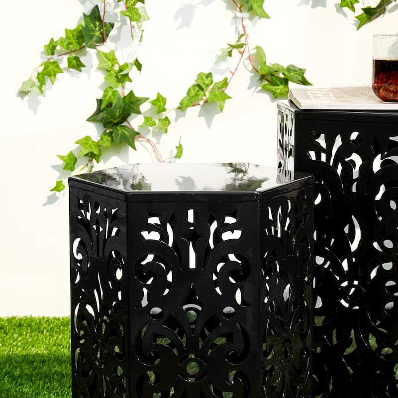 Glitzhome Set of 2 Floral Pattern Outdoor Table Garden Stool - 14"W x 14"D x 19.25"H