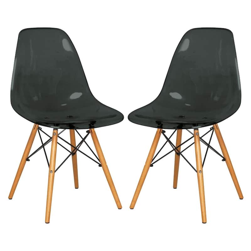Cresco Acrylic Dining Chair in Solid Beech Wood Legs Banquet Side Chair (Set of 2) for Indoor and Outdoor - 32" Height - Transparent Black
