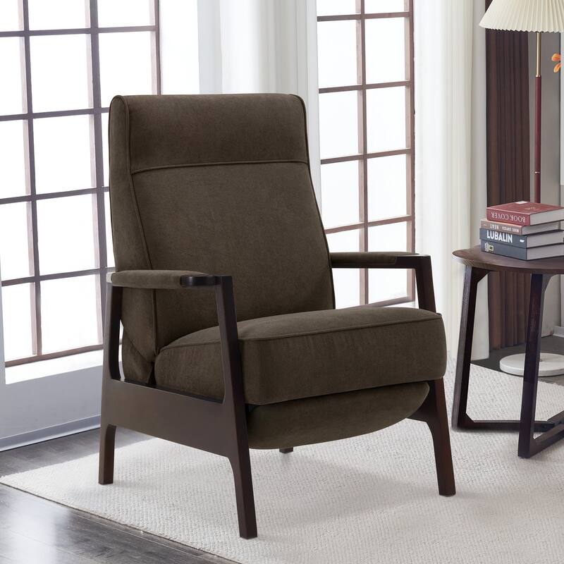 MCombo Fabric Pushback Recliner Chair with Wooden Armrests, Upholstered Single Sofa Accent Chair