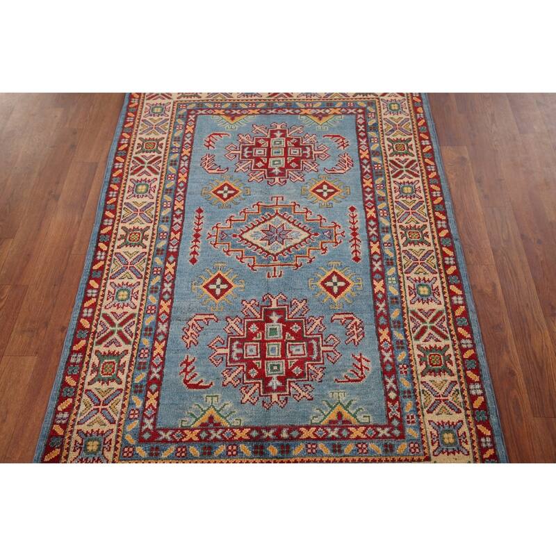 Blue Kazak Oriental Accent Rug Handmade Wool Carpet - 3'4" x 5'0"