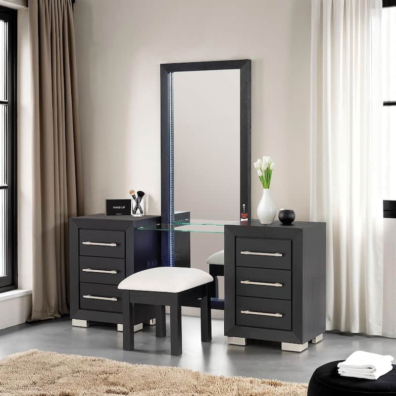 Contemporary Style 1pc Vanity w/ Stool Metal Legs - Black