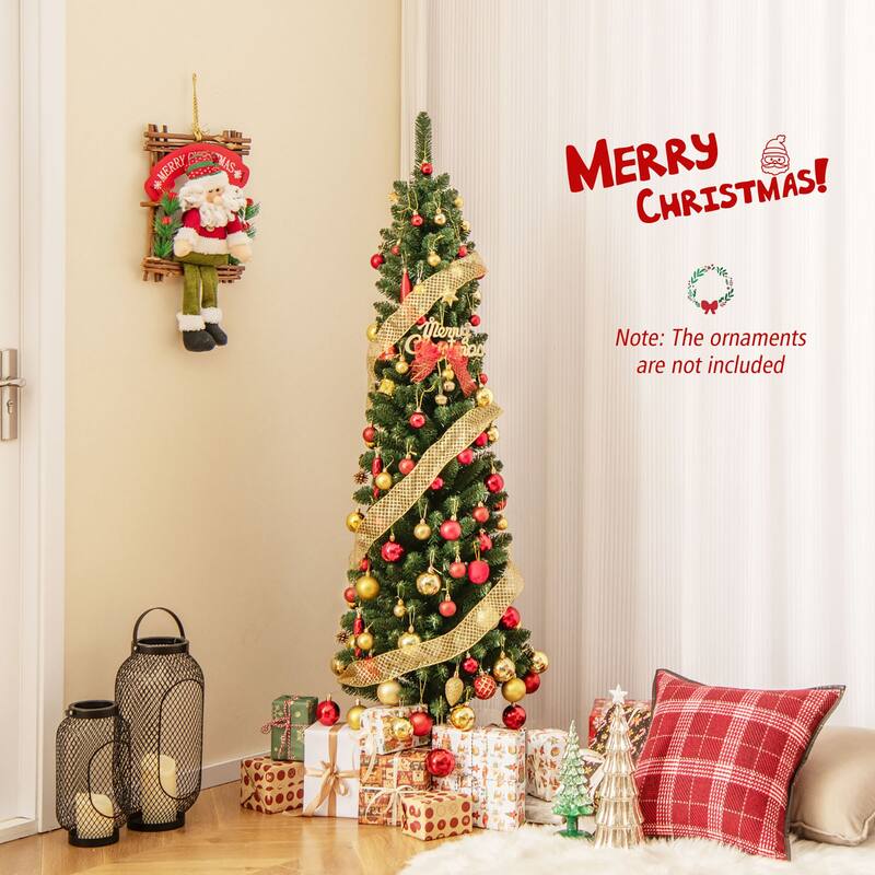 Gymax 5/6 FT Pencil Christmas Tree Artificial Xmas Tree w/ 295/392 - See Details