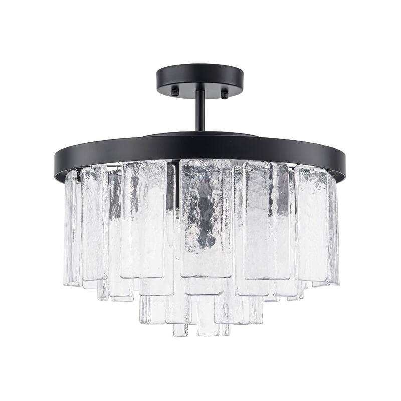 5-Light Tiered Water Glass Round Semi Flush Chandelier