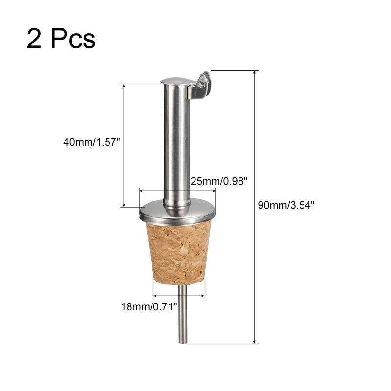 Auto Flip Olive Oil Spout, Cork Design Wine Bottle Stoppers - Silver - 2Pcs