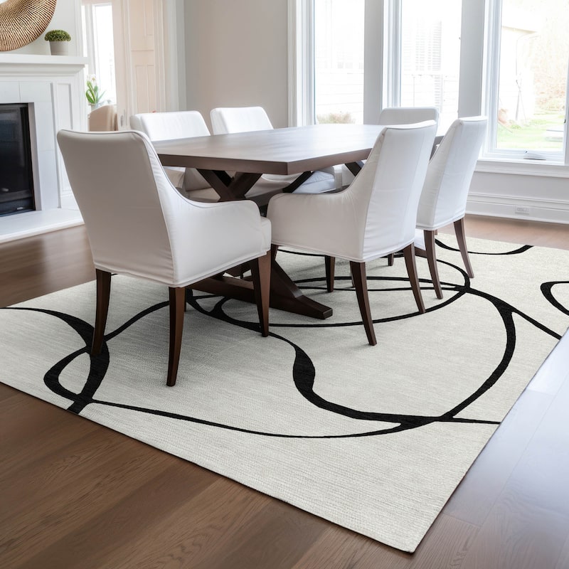 Machine Washable Indoor/ Outdoor Abstract Modern Chantille Rug
