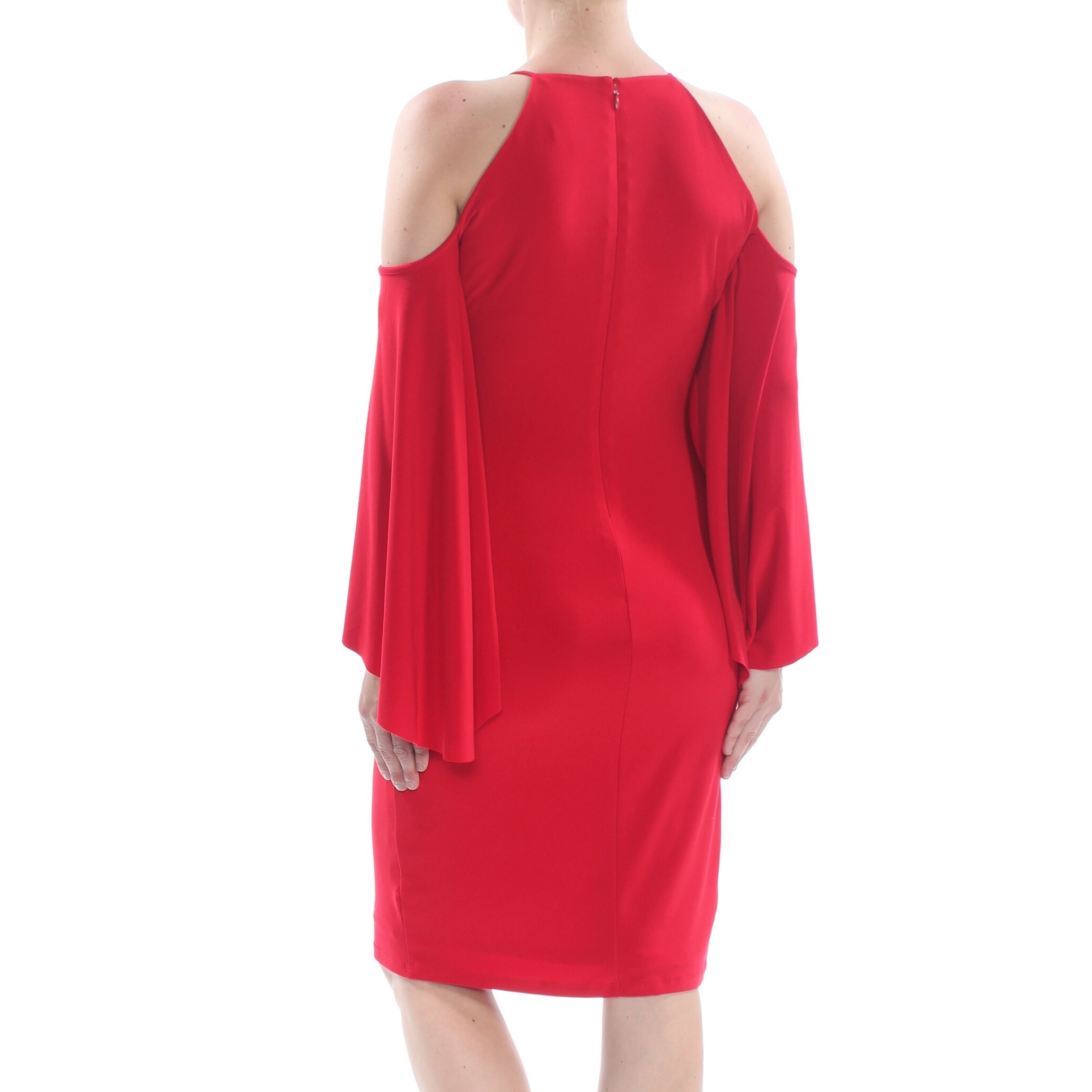 red knee length dress with sleeves