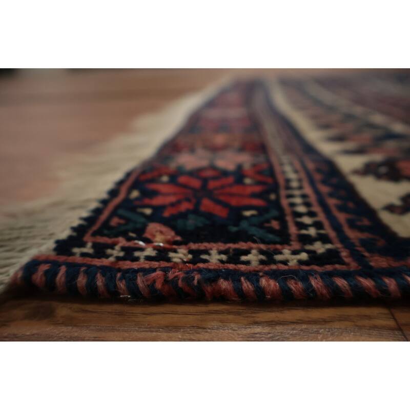 Hand Knotted Oriental 100% Wool Carpet Traditional Geometric Navy Blue & Blues Afshar Area Rug - 3' 10'' X 3' 1''