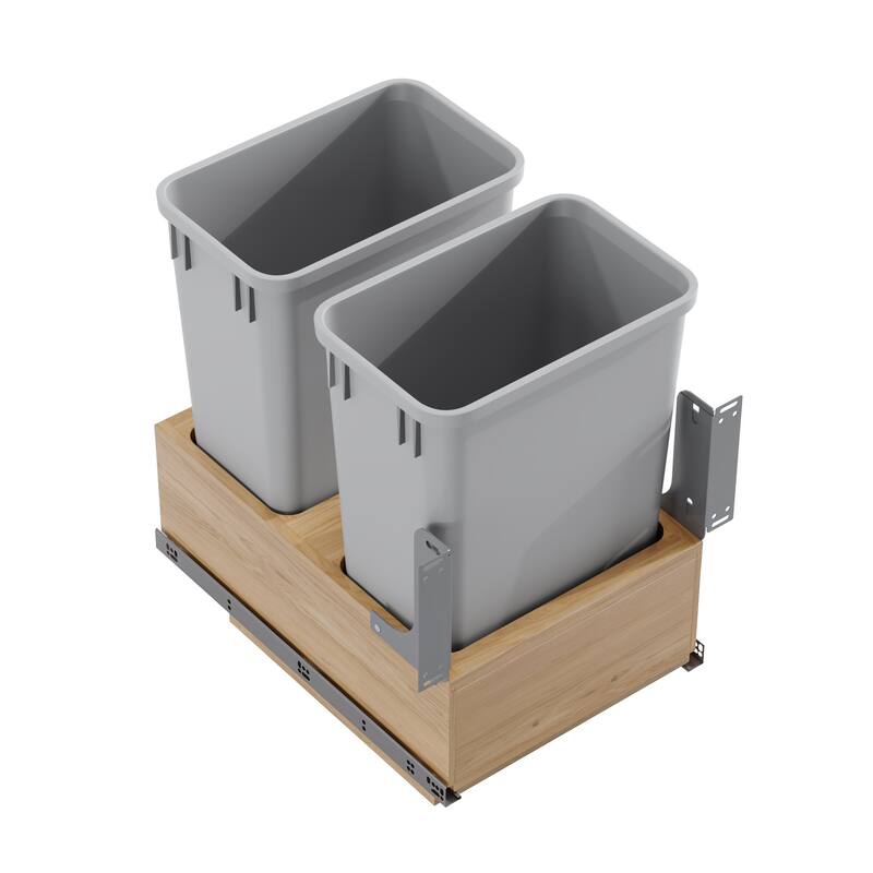 Dowell Trash Can Pull Out Set - 18" Wide w/Wood Base - 70 L