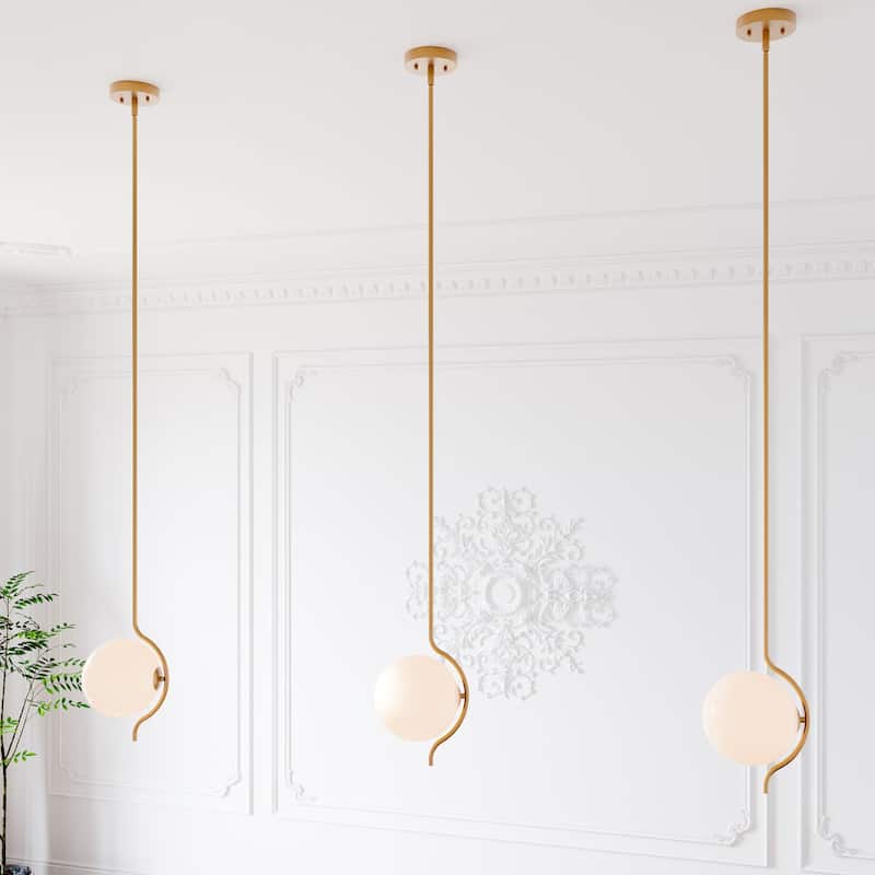 Acroma Curved Line Globe Pendant with White Jade Glass