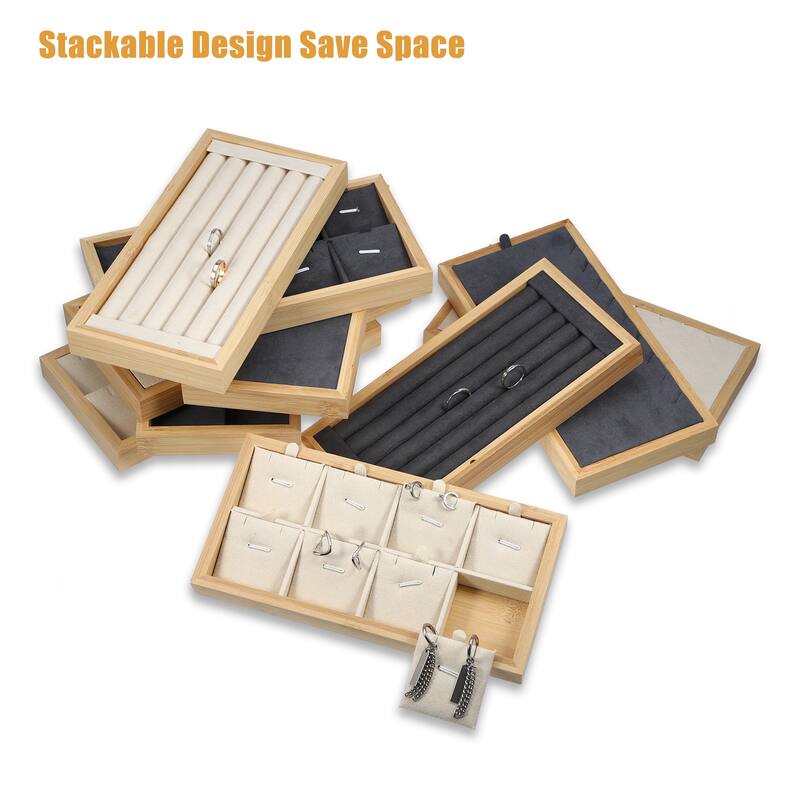 Bamboo Wood Ring Tray, Stackable Storage Jewelry Tray Showcase Display Organizer for Rings