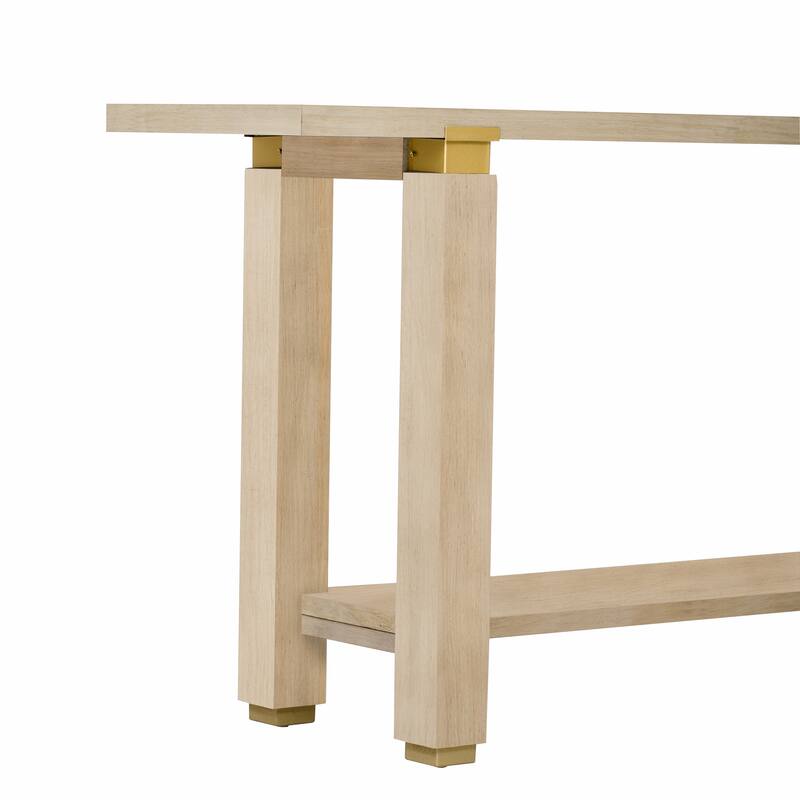 62.9" Modern Minimalist Console Table, Solid Wood Entryway Sofa Table with Metal Accents, Built-in Shelf