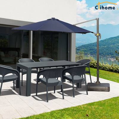 Clihome 11Ft Solar LED Patio Cantilever Umbrella With Crank & Base