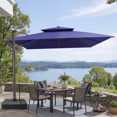 VredHom Patio Outdoor 9 x 11 FT Double Top Cantilever-Offset Umbrella with Rod Wheel Base