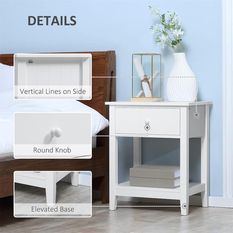 Modern Beside Table with Drawer and Storage Shelf
