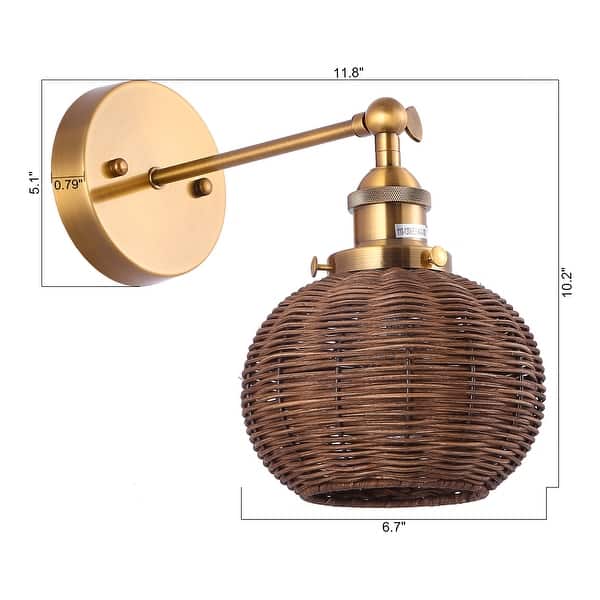 Brass Globe Rattan 1-Light Wall Sconce Wall Light
