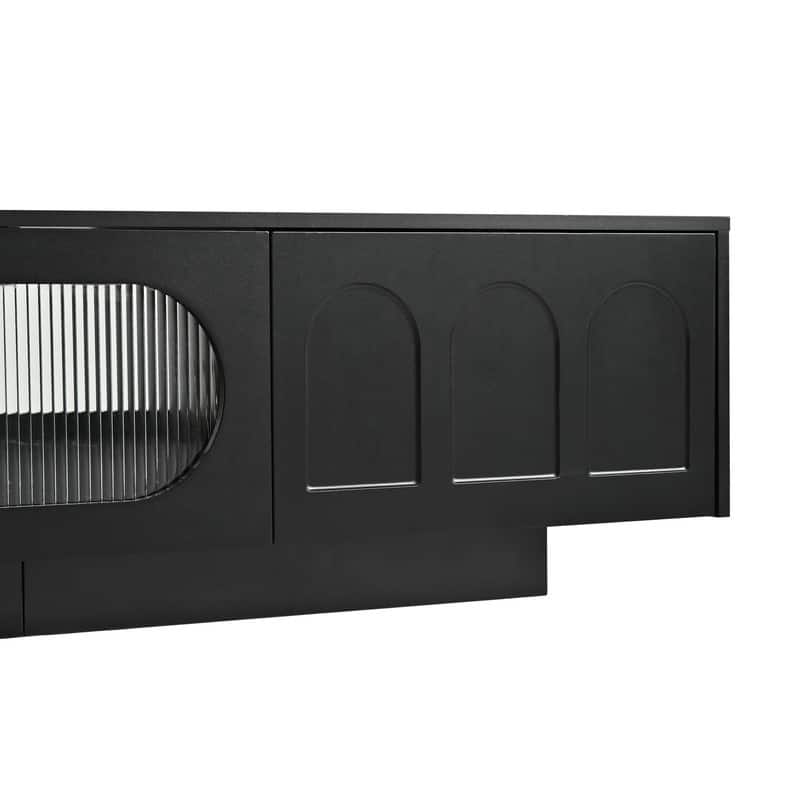 Modern 95" TV Stand with App-Controlled LED Lights and Fluted Glass Doors