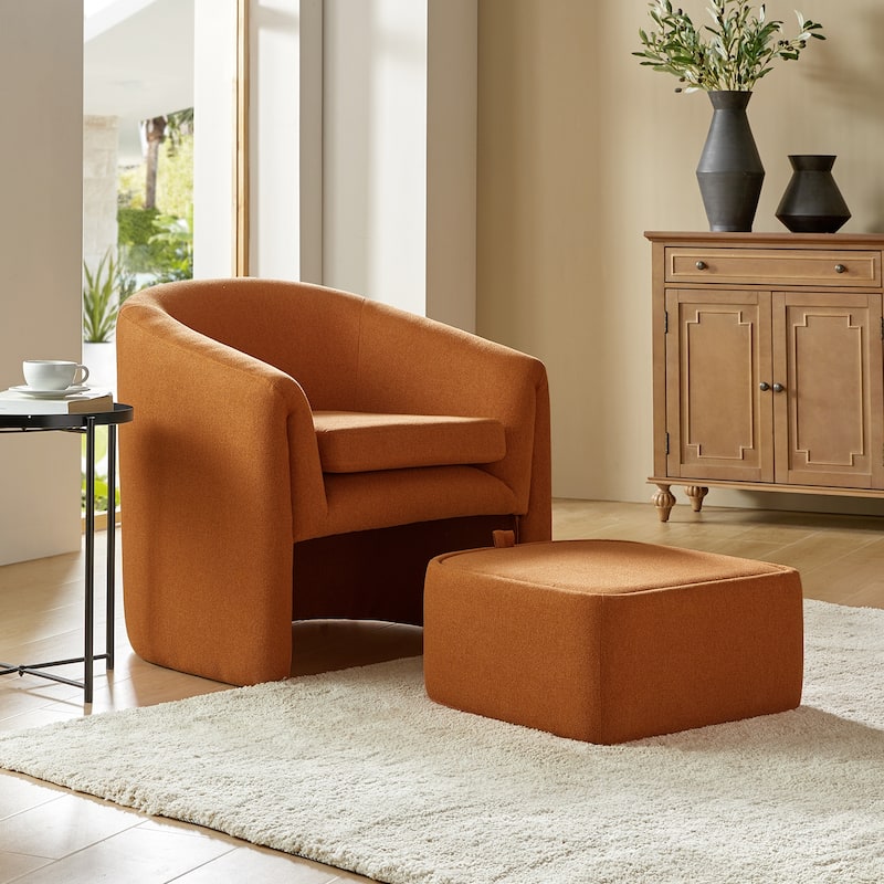 Arturo Modern Upholstered Armchair with Storable Removable Leg Ottoman by HULALA HOME