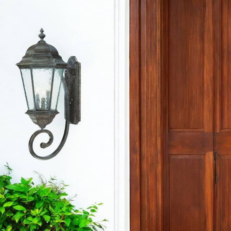 Aluminum Flush Mount Wall Light with Hammered Glass Dimmable - 14.25” x 12.50” x 30.75” (D x W x H)