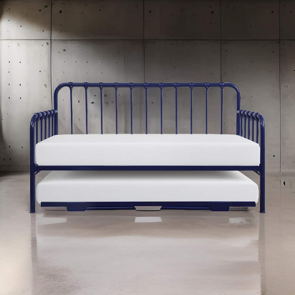 Ziva Daybed with Lift Up Trundle, Navy Blue Metal Frame, Folding Legs