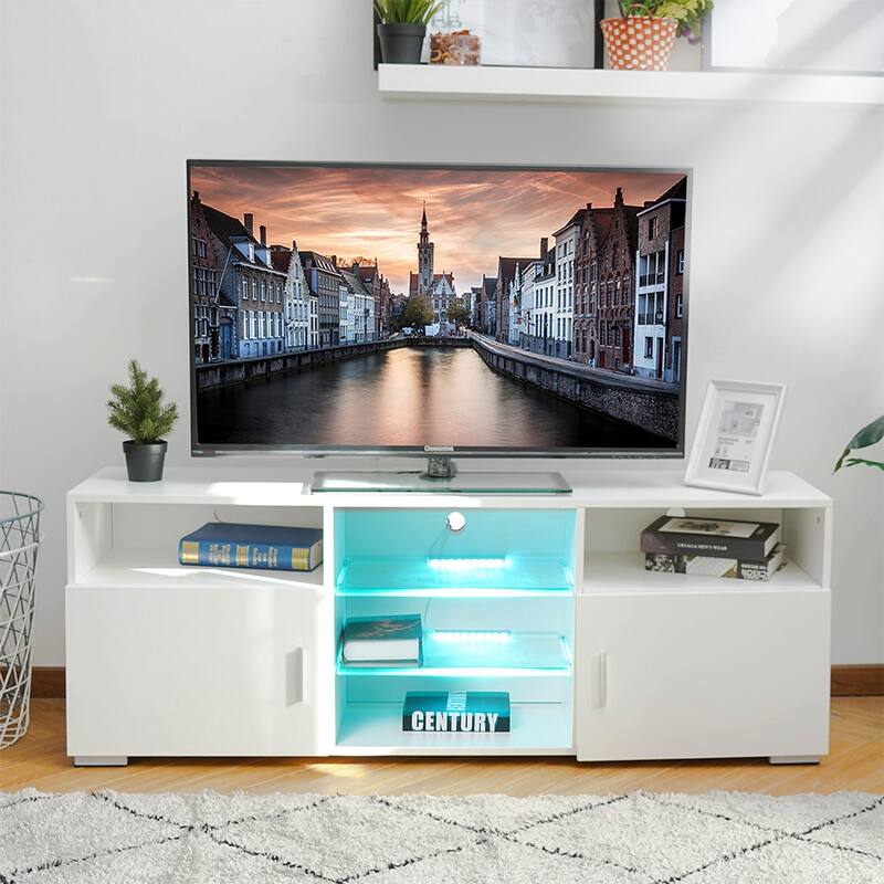 LED TV Stand for 55" TV, High Glossy Entertainment Center - 57.1(L) x 15.7(W) x 13.8(H) inch