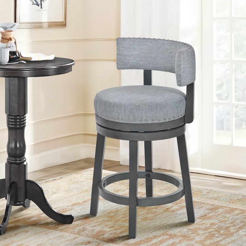 Modern Velvet Swivel Bar Stool - 25" or 30" Counter Height with Adjustable Footrest & Walnut Base, for Kitchen Islands