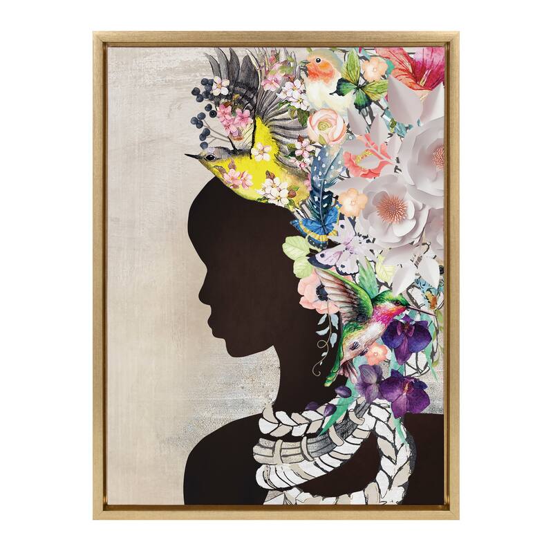 Kate and Laurel Sylvie Natural Woman Framed Canvas by Nikki Chu - 18x24 - Plastic - Gold