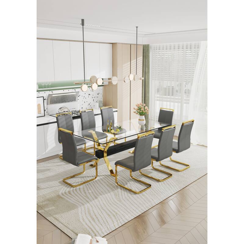 Roomfitters Large Glass Dining Table with Gold Plated Legs and MDF Crossbars for Kitchen or Office Use, Transparent