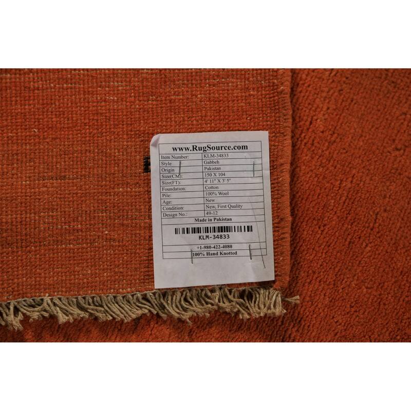 Orange Gabbeh Oriental Rug Handmade Wool Carpet - 3'5" x 4'11"