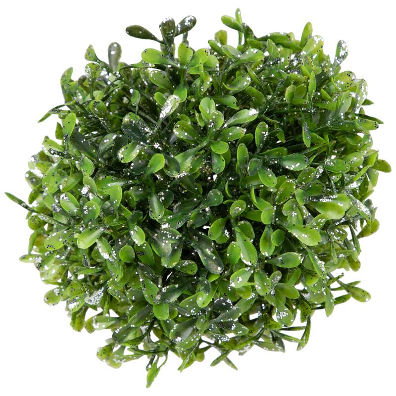 Glittered Boxwood Artificial Ball Topiary - 5" - Green and Silver