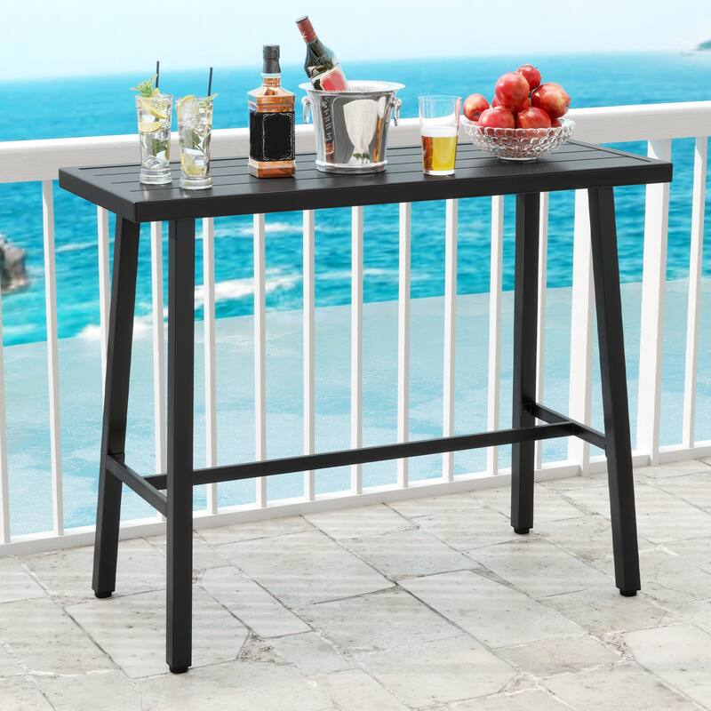 Black Metal Patio Counter Height Bar Table, Sturdy, Adjustable, Modern Design - 46" x 18" x 36" (L x W x H)