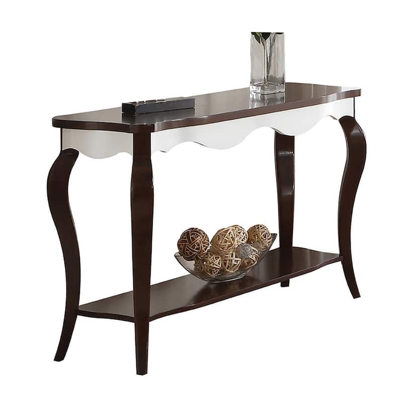Braeden Walnut and White Sofa Table with Cabriole Leg