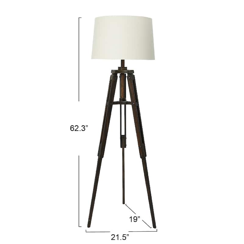 Wood Floor Lamp with Linen Drum Shade