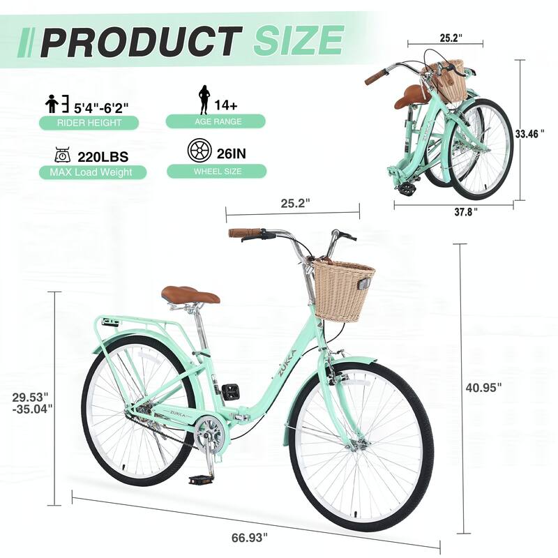 26 Inch Single Speed Folding Lady Bike ,Durable Steel Frame