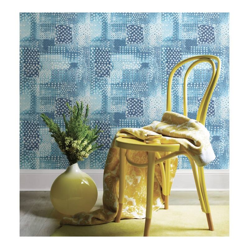 Flower Power Indigo Patchwork Wallpaper - 20.5in x 396in x 0.025in