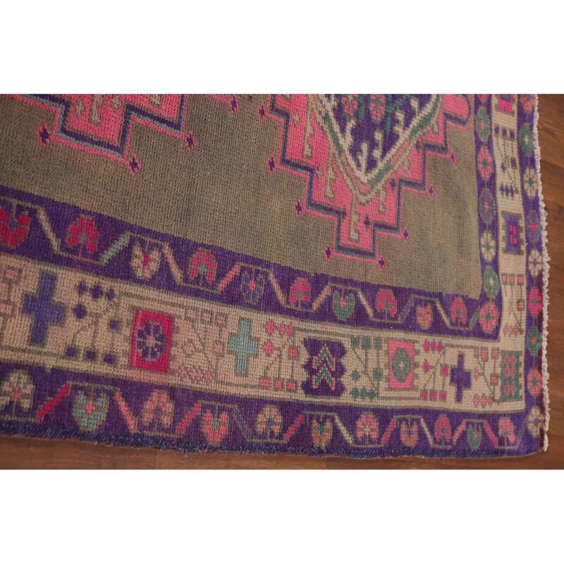 Hand Knotted Oriental 100% Wool Carpet Traditional Geometric Brown Lori Runner Rug - 12' 7'' X 4' 8''