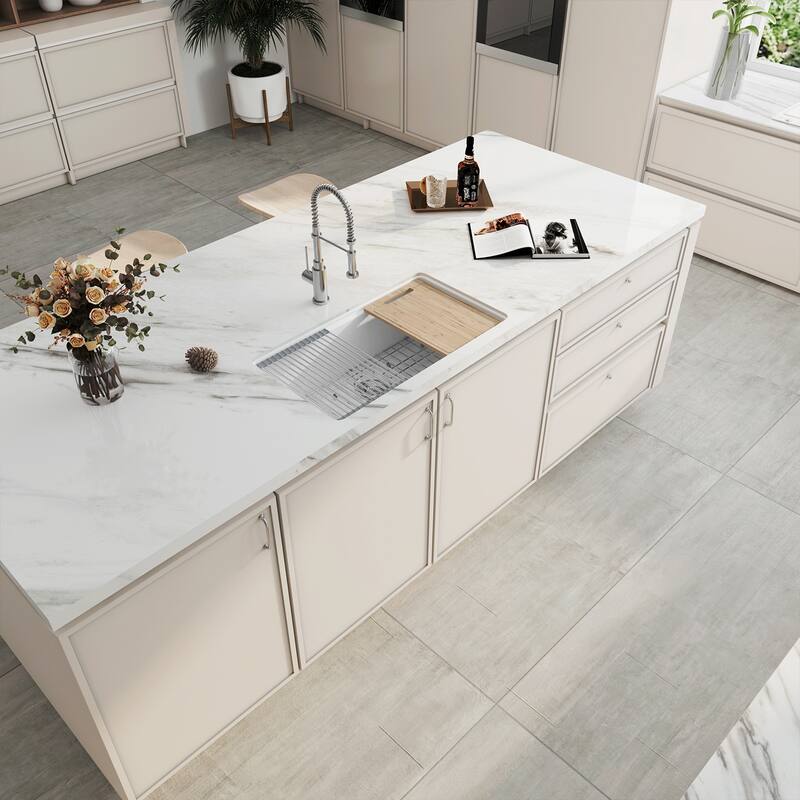 Sinber Farmhouse Apron Single Bowl Kitchen Sink with Fireclay White Finish