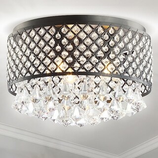 Ellen 3-Light Crystal Drops/Metal ,LED Flush Mount, by JONATHAN Y