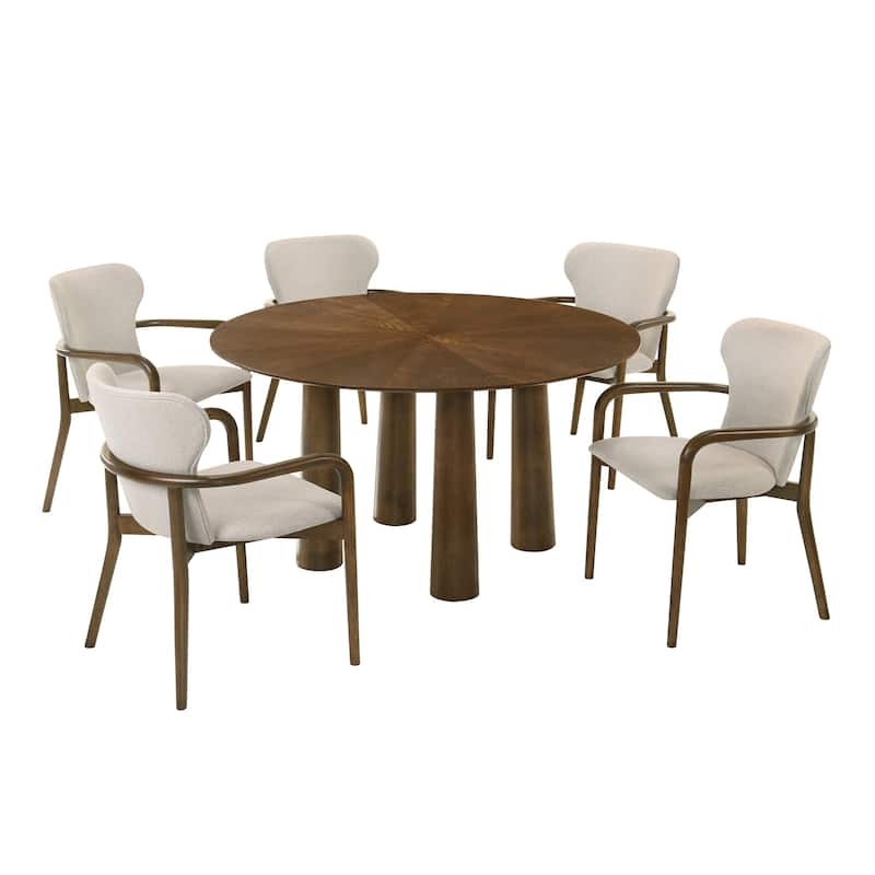 Klarissa Mid-Century Modern 6-Piece Wood Dining Set in Walnut Finish 