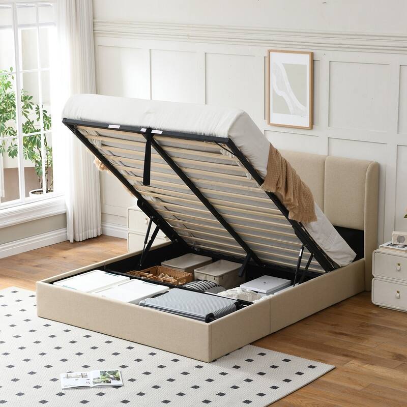 Modern Minimalist Upholstered Storage Bed with Lift-Up Platform
