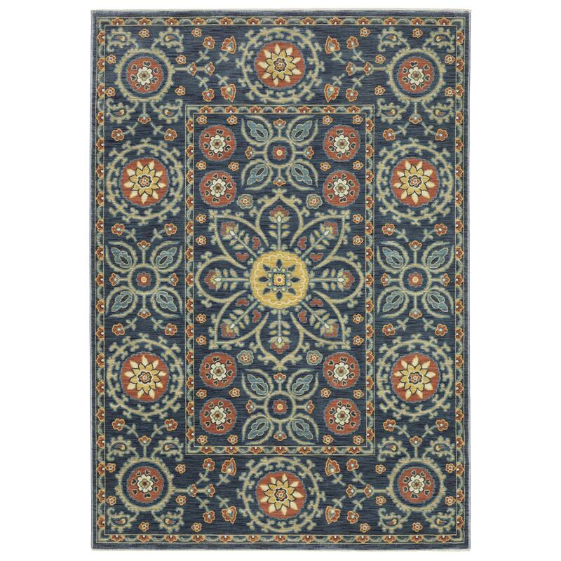 Style Haven Federica Bohemian Medallion Blue/ Rust Fringe Edge Area Rug - 6' 7" x 9' 6" - Runner/Rectangle