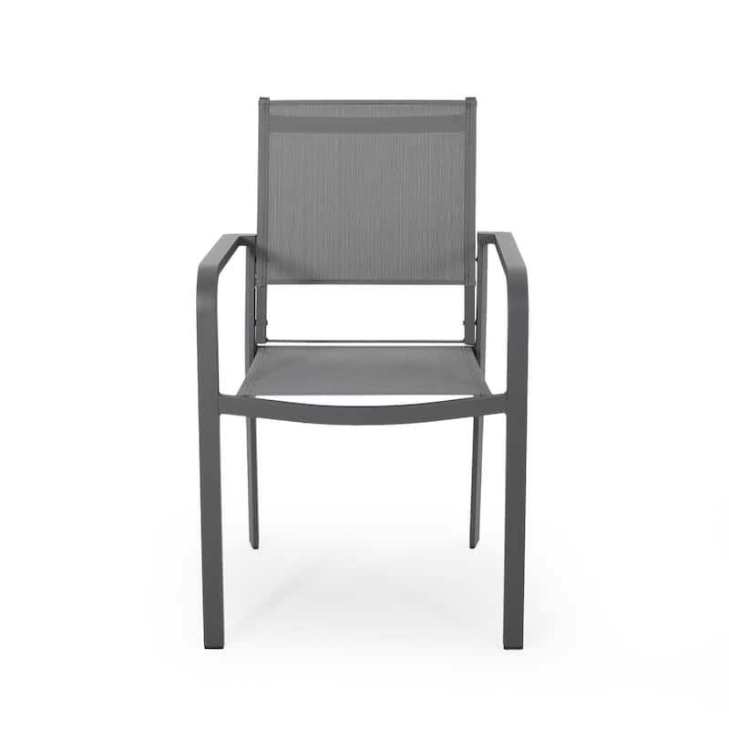 Arini Outdoor Dining Chair Set of 2, Dark Gray Metal Frame, Mesh Seat
