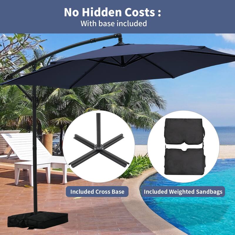 Ainfox 10 ft Cantilever Offset Outdoor Patio Umbrella with Base Stand Rotate and Tilt