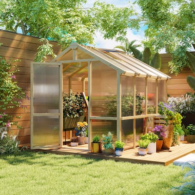 Outsunny 6.6 x 8 FT Wooden Greenhouse for Outdoors with Thickened Panels, Walk-in Greenhouse Kit for Winter Sunroom