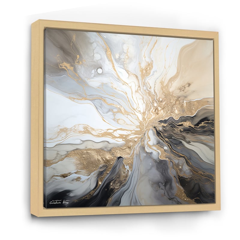 Designart "Lightning Beige And Black Liquid Art Explosion" Lightning Framed Wall Art Prints